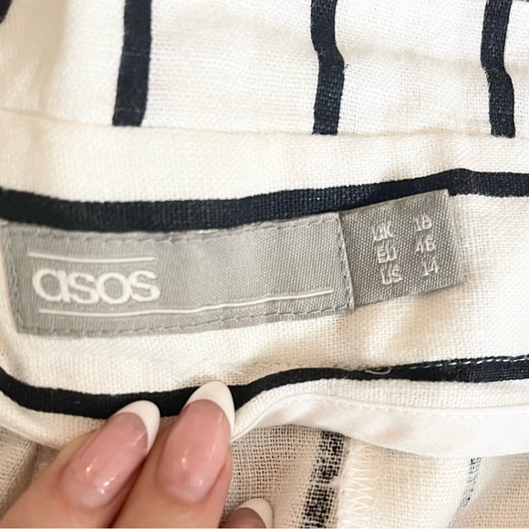 ASOS Linen Blend Paperbag Tie Waist Straight Leg Pants Size 14 Striped - Picture 10 of 11